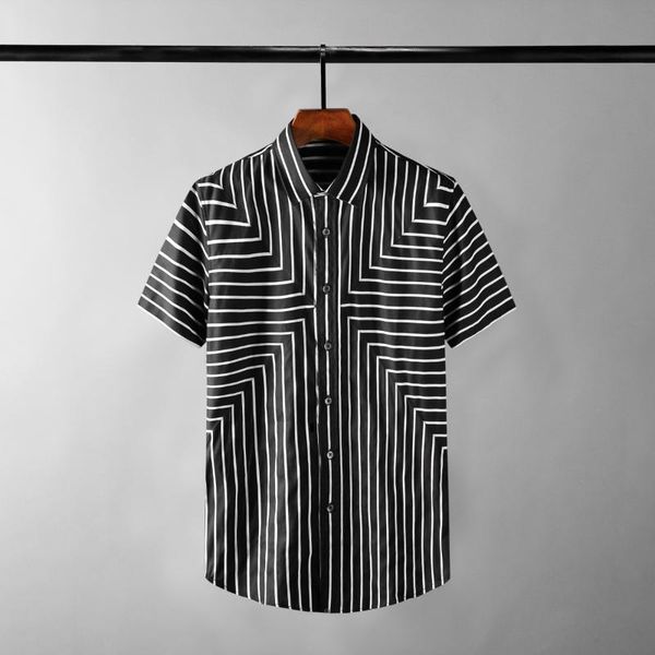 men's casual shirts 2021 summer cotton male luxury short sleeve stripe printed mens dress fashion slim fit man 2xl, White;black
men's casual shirts 2021 summer cotton male luxury short sleeve stripe printed mens dress fashion slim fit man 2xl, White;black