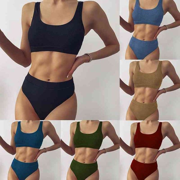 2021 new solid multi color small pit bar u-neck high waist bikini swimsuit split swimsuit, White;black
2021 new solid multi color small pit bar u-neck high waist bikini swimsuit split swimsuit, White;black