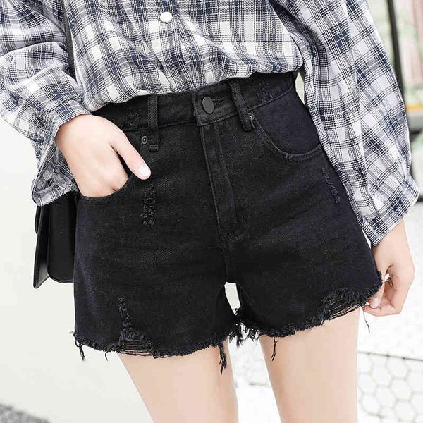 women's shorts new products of spring and summer 2021 black perforated denim korean slim wide leg pants 0336, White;black
women's shorts new products of spring and summer 2021 black perforated denim korean slim wide leg pants 0336, White;black