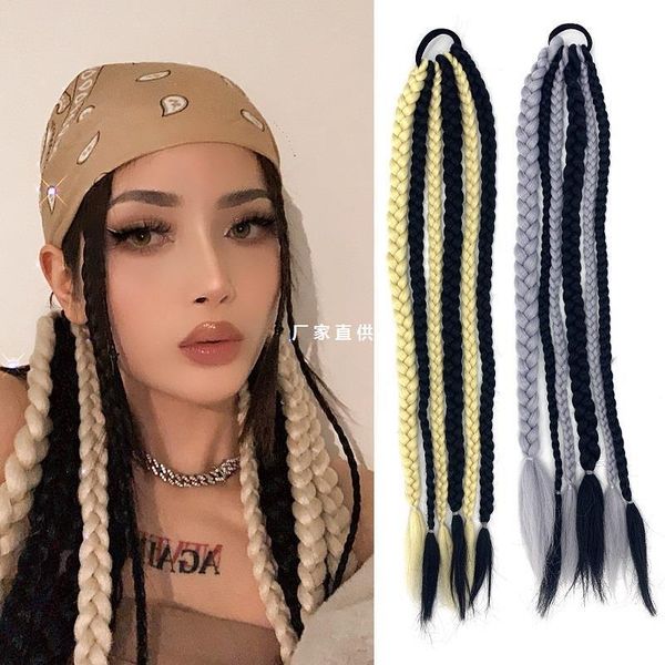 girl wig style color fiber rope dirty braid double ponytail female product, Black
girl wig style color fiber rope dirty braid double ponytail female product, Black