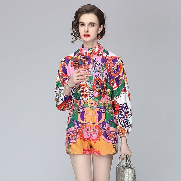 summer women runway design retro printed 2 piece set female lantern sleeve stand collar shirt + wide leg pants shorts with belt 210514, White
summer women runway design retro printed 2 piece set female lantern sleeve stand collar shirt + wide leg pants shorts with belt 210514, White