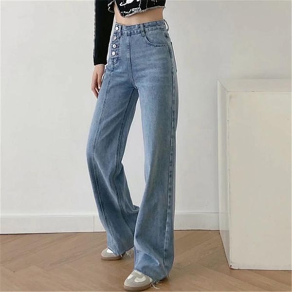 women's jeans western style high-waisted side-buttoned mid-seam slim straight-cut loose fur-trimmed wide legs sagging trousers, Blue
women's jeans western style high-waisted side-buttoned mid-seam slim straight-cut loose fur-trimmed wide legs sagging trousers, Blue