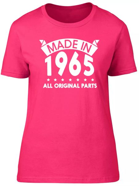 made in 1965, all original parts birthday womens ladies short sleeve t-shirt, White;black
made in 1965, all original parts birthday womens ladies short sleeve t-shirt, White;black