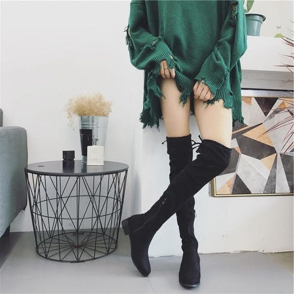 boots choking pepper flat bottomed children's over knee thin leg elastic lace up, Black
boots choking pepper flat bottomed children's over knee thin leg elastic lace up, Black