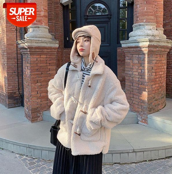 940255 lamb wool short coat women's tide korean style loose and thick fur one-piece horn button #8z2e, Black
940255 lamb wool short coat women's tide korean style loose and thick fur one-piece horn button #8z2e, Black