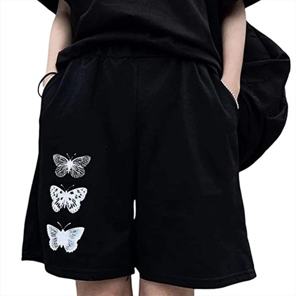 high waist fashion casual elastic women shorts loose pants summer butterfly printed with pockets, White;black
high waist fashion casual elastic women shorts loose pants summer butterfly printed with pockets, White;black