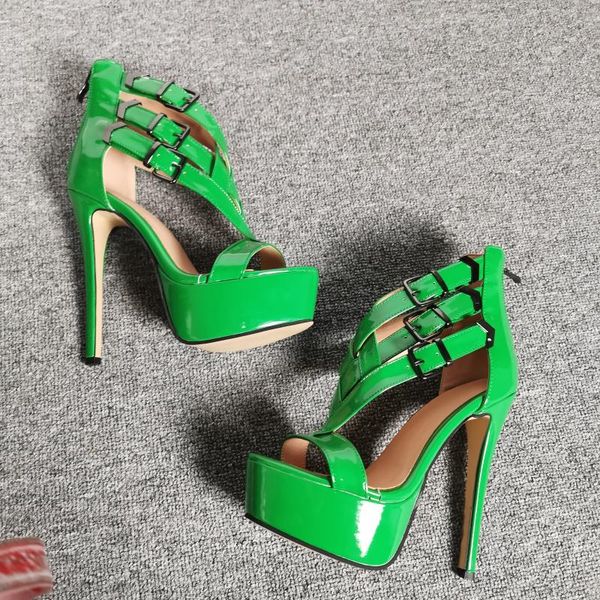 fashion green patent leather high platform woman sandal t strap belts heel large size custom make sandals, Black
fashion green patent leather high platform woman sandal t strap belts heel large size custom make sandals, Black