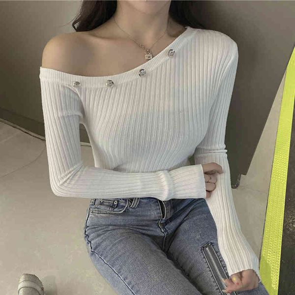 women's sweaters casual long sleeve autumn knitted sweater women pullover off shoulder button winter slim white pull femm, White;black
women's sweaters casual long sleeve autumn knitted sweater women pullover off shoulder button winter slim white pull femm, White;black