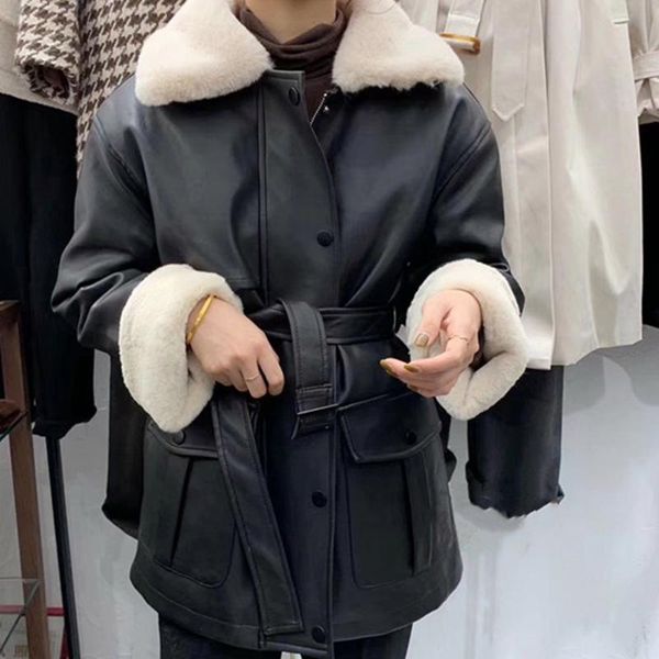 women's leather & faux 2021 women thick warm pu soft suede lambs wool belt coats leisure jackets zipper streetwear outwear, Black
women's leather & faux 2021 women thick warm pu soft suede lambs wool belt coats leisure jackets zipper streetwear outwear, Black
