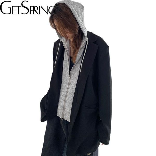 women's suits & blazers getspring women blazer fake two hooded patchwork fashion and jackets asymmetry color matching suit coats 2021, White;black
women's suits & blazers getspring women blazer fake two hooded patchwork fashion and jackets asymmetry color matching suit coats 2021, White;black