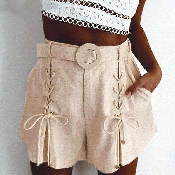 women's shorts lace-up casual women high waist summer bottom straight female loose pockets, White;black
women's shorts lace-up casual women high waist summer bottom straight female loose pockets, White;black