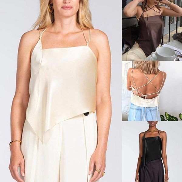 women's tanks & camis fashion solid color halter lace-up vest, White 
women's tanks & camis fashion solid color halter lace-up vest, White