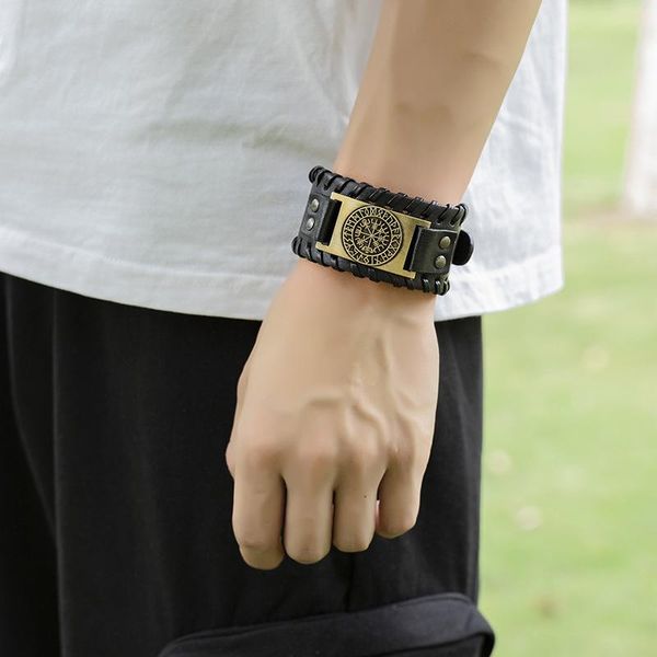 bangle men's charm wrist jewelry viking compass leather bracelet odin logo birthday gifts for boys, Black
bangle men's charm wrist jewelry viking compass leather bracelet odin logo birthday gifts for boys, Black