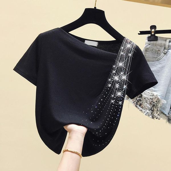 women's t-shirt ladies harajuku one shoulder pullover 2021 summer chic fashion clothes black diamond short sleeve t shirt top, White
women's t-shirt ladies harajuku one shoulder pullover 2021 summer chic fashion clothes black diamond short sleeve t shirt top, White