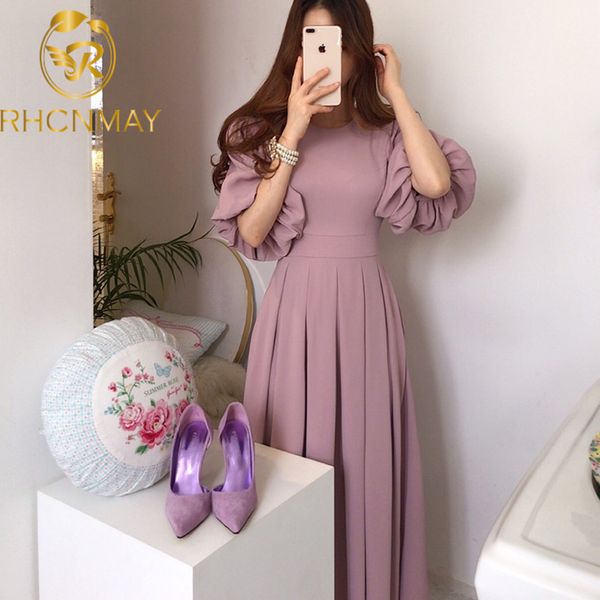 korean solid casual chic elegant women dress 2021 summer vestido round neck high waist straps lantern sleeves pleated long dress, Black;gray
korean solid casual chic elegant women dress 2021 summer vestido round neck high waist straps lantern sleeves pleated long dress, Black;gray