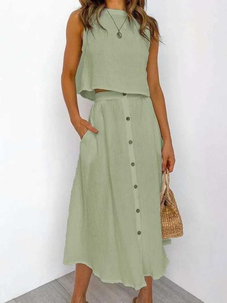 loose casual white solid women skirt set sleeveless crop and button pockets long skirts ladies suit summer beach style 210708
loose casual white solid women skirt set sleeveless crop and button pockets long skirts ladies suit summer beach style 210708