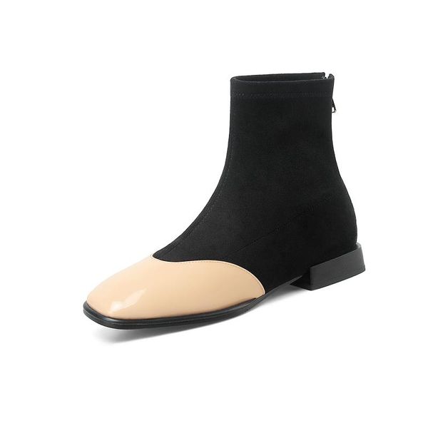 boots comfortable short women's square head stitching color matching zipper socks heel low-heel slim, Black
boots comfortable short women's square head stitching color matching zipper socks heel low-heel slim, Black