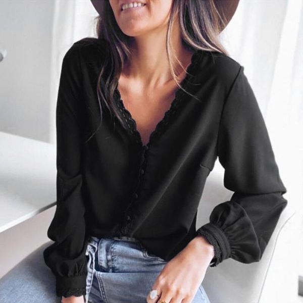 women's blouses & shirts 40# lace buckle vintage blouse v neck long sleeve solid color women basic elegant oversized up blusas y camis, White
women's blouses & shirts 40# lace buckle vintage blouse v neck long sleeve solid color women basic elegant oversized up blusas y camis, White