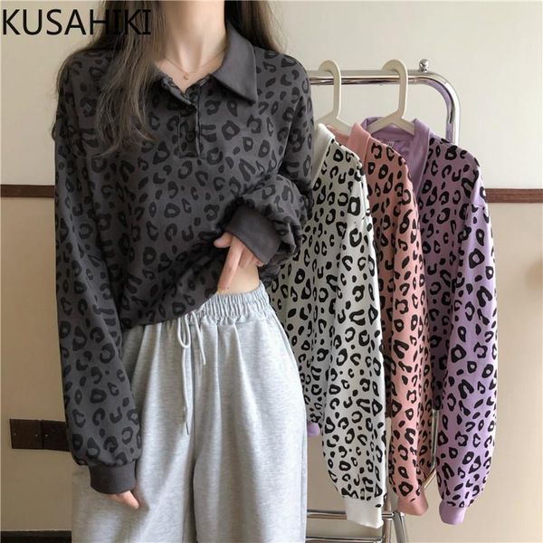 women's hoodies & sweatshirts kusahiki korean leopard turn-down collar sweatshirt causal long sleeve autumn jumpers 2021 pullover 6z769, Black
women's hoodies & sweatshirts kusahiki korean leopard turn-down collar sweatshirt causal long sleeve autumn jumpers 2021 pullover 6z769, Black