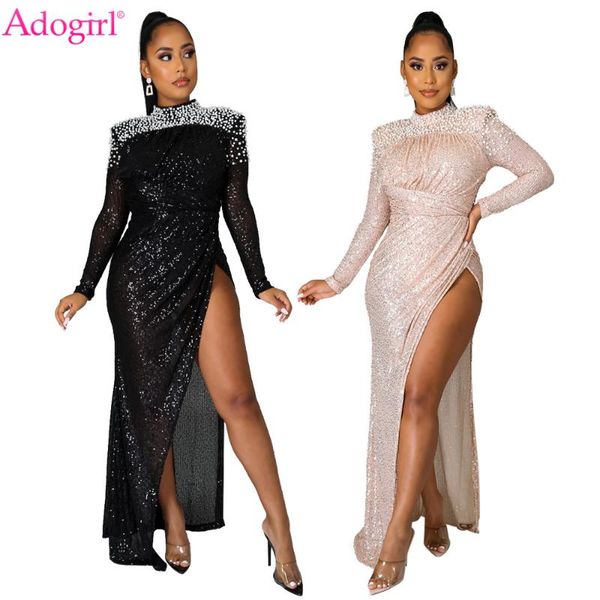 adogirl elegant pearl sequins long split dress mock neck sleeve backless bodycon max vestidos night club party robes casual dresses, Black;gray
adogirl elegant pearl sequins long split dress mock neck sleeve backless bodycon max vestidos night club party robes casual dresses, Black;gray