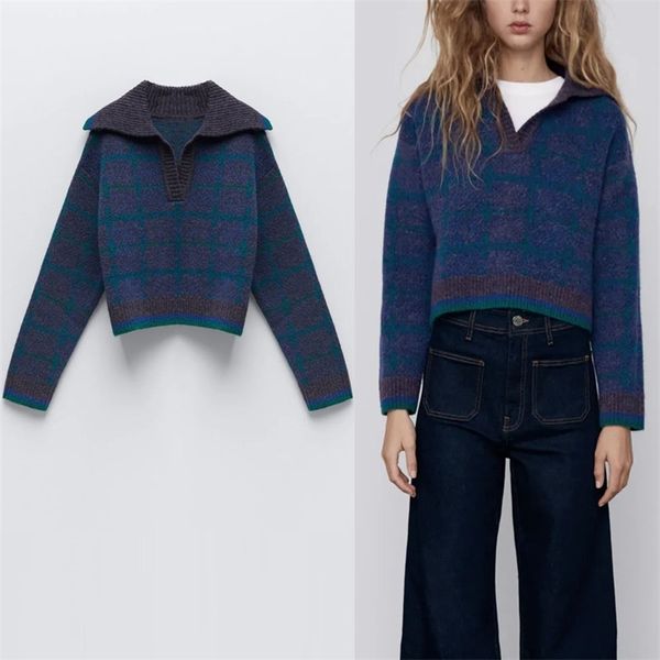 blue cropped plaid knit sweater women long sleeve vintage knitted ribbed pullover female chic winter short sweaters 210524, White
blue cropped plaid knit sweater women long sleeve vintage knitted ribbed pullover female chic winter short sweaters 210524, White