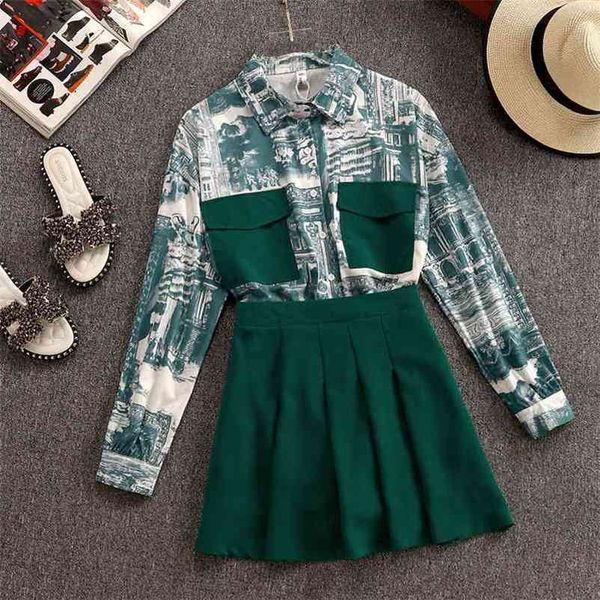 autumn women's fashion long sleeves print pocket shirts + green skirt 2 pcs sets female outfit a1729 210519, White
autumn women's fashion long sleeves print pocket shirts + green skirt 2 pcs sets female outfit a1729 210519, White