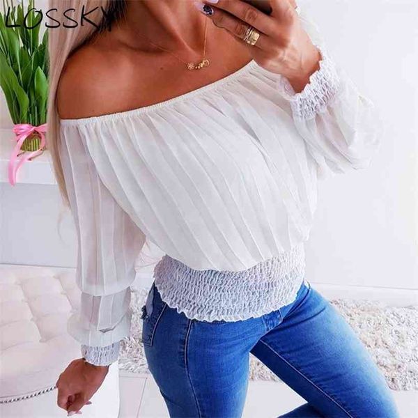 women summer autumn white chiffon pleated off shoulder blouse shirt eleagnt long sleeve female casual shirts blouses 210507, White;black
women summer autumn white chiffon pleated off shoulder blouse shirt eleagnt long sleeve female casual shirts blouses 210507, White;black