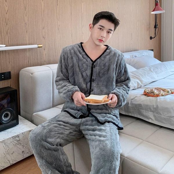 men's sleepwear men double layer lingerie pajamas sets 2pcs flannel pyjamas suit v-neck cardigan winter home nightwear, Black;brown
men's sleepwear men double layer lingerie pajamas sets 2pcs flannel pyjamas suit v-neck cardigan winter home nightwear, Black;brown