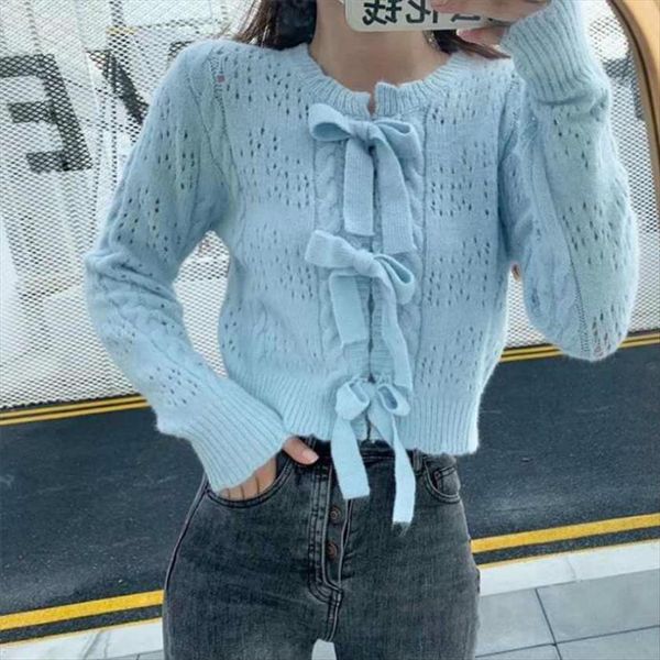korean fashion lace up women sweater bow tie kawaii cardigan mujer sueteres, White;black
korean fashion lace up women sweater bow tie kawaii cardigan mujer sueteres, White;black