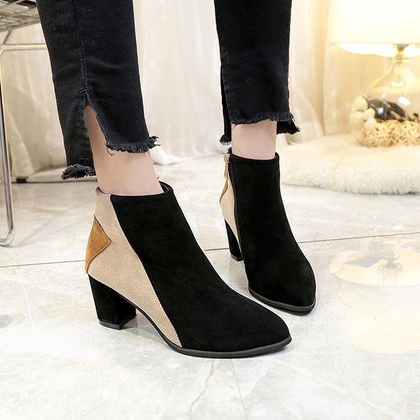 boots fashion ankle flock women basic pointed toe sewing platform vintage solid med thin heels big size shoes, Black
boots fashion ankle flock women basic pointed toe sewing platform vintage solid med thin heels big size shoes, Black