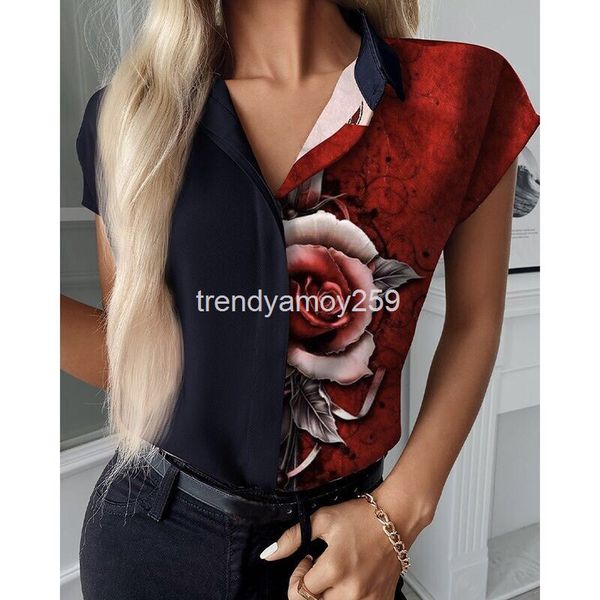 women's blouses & shirts trend summer women's fashion v-neck patchwork printed breasted short sleeve shirt, White
women's blouses & shirts trend summer women's fashion v-neck patchwork printed breasted short sleeve shirt, White