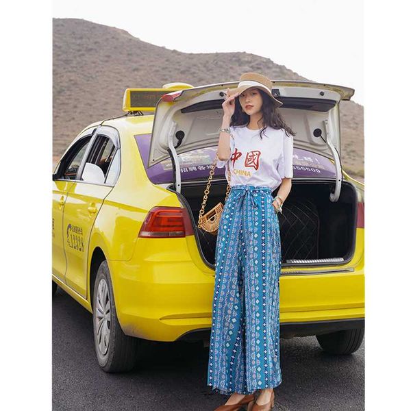 thailand bohemian national style holiday retro beach pants women's casual drape high waist wide leg & capris, Black;white
thailand bohemian national style holiday retro beach pants women's casual drape high waist wide leg & capris, Black;white