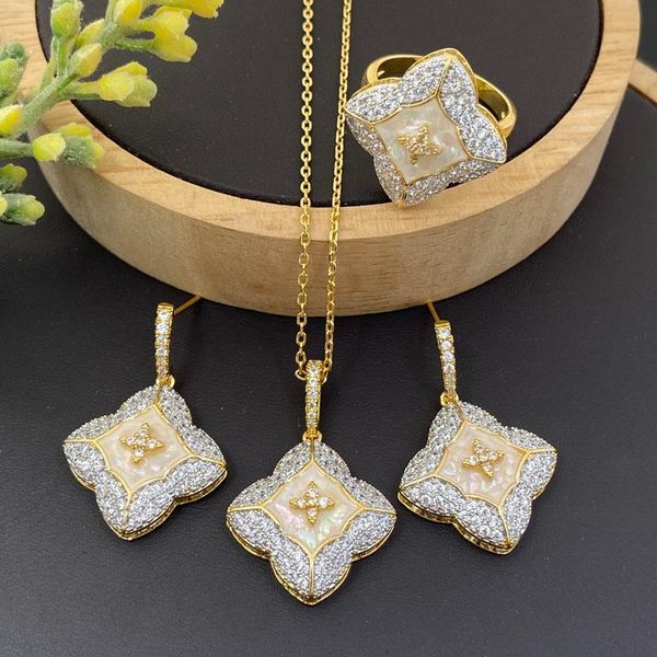 earrings & necklace lanyika fashion jewelry set exquisite clover acrylic micro inlay with and ring for women banquet gifts, Silver
earrings & necklace lanyika fashion jewelry set exquisite clover acrylic micro inlay with and ring for women banquet gifts, Silver