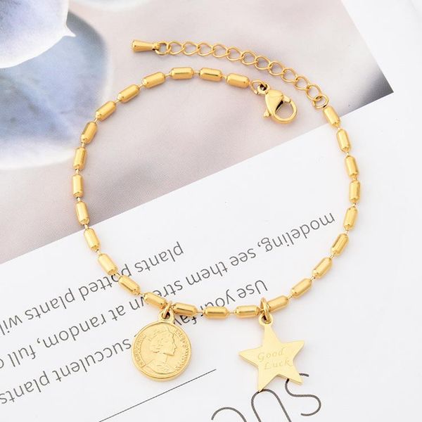 charm bracelets european fashion trend long bead-shaped chain necklace stainless steel pentagram queen head pendant bracelet jewellery women, Golden;silver
charm bracelets european fashion trend long bead-shaped chain necklace stainless steel pentagram queen head pendant bracelet jewellery women, Golden;silver