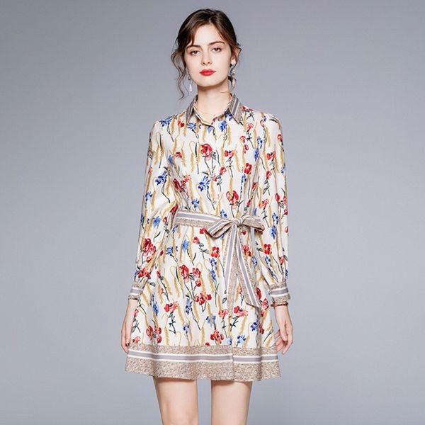 summer fashion designer flower print vinatge dresses women celebrity long sleeve bow belt slim lapel elegnat party dress 210514, Black;gray
summer fashion designer flower print vinatge dresses women celebrity long sleeve bow belt slim lapel elegnat party dress 210514, Black;gray