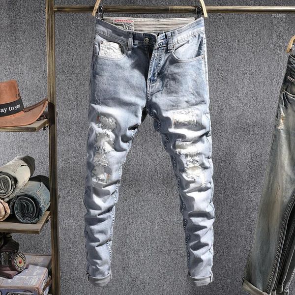 men's jeans european american street fashion men retro light blue slim ripped embroidery designer destroyed hip hop pants
men's jeans european american street fashion men retro light blue slim ripped embroidery designer destroyed hip hop pants