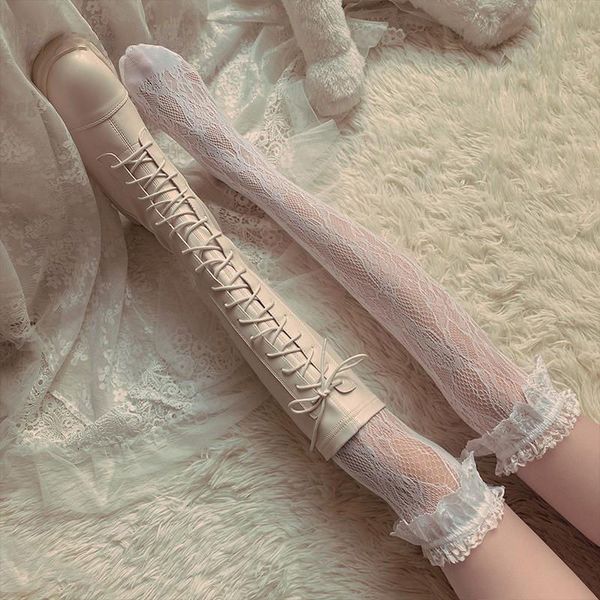 lolita long white bud silk screen over knee middle tube leg thin girl student jk socks, Black;white
lolita long white bud silk screen over knee middle tube leg thin girl student jk socks, Black;white