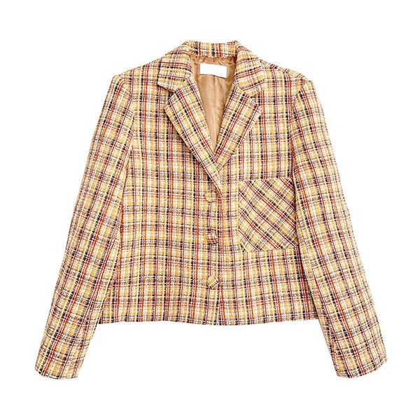 women plaid pocket button long sleeve notch collar blazer short cropped single-breasted yellow red c0322 women's suits & blazers, White;black
women plaid pocket button long sleeve notch collar blazer short cropped single-breasted yellow red c0322 women's suits & blazers, White;black