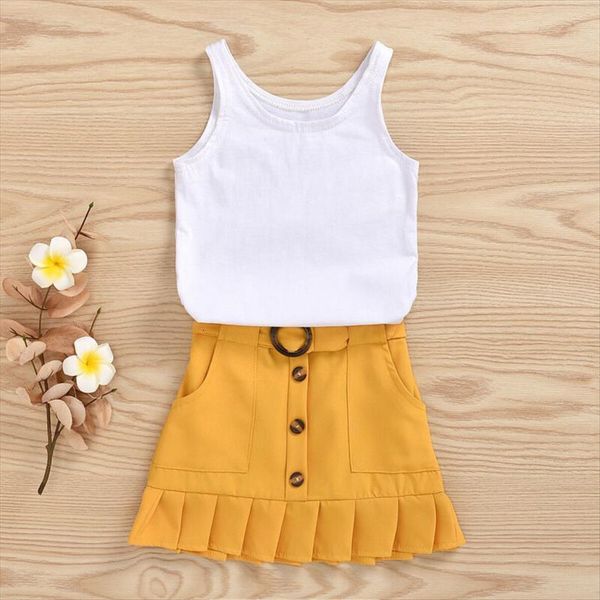 toddler 2pcs set baby clothes sets girl sleeveless solid vest romper kids yellow pleated skirt summer outfit, White
toddler 2pcs set baby clothes sets girl sleeveless solid vest romper kids yellow pleated skirt summer outfit, White