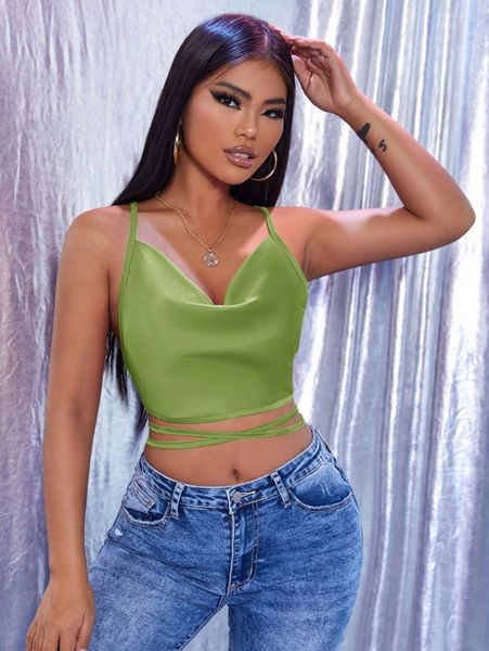 lace up backless cami crop r62s#, White