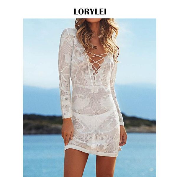 casual dresses 2021 lace up deep v neck solid white crochet tunic beach dress women summer knitted beachwear long sleeve mesh q38, Black;gray
casual dresses 2021 lace up deep v neck solid white crochet tunic beach dress women summer knitted beachwear long sleeve mesh q38, Black;gray