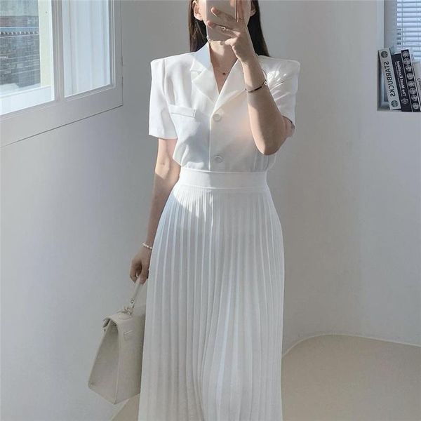 summer outfits 2 two piece set women korean short sleeve blazer + high waist pleated skirt suit elegant conjuntos de mujer gym clothing, White;black
summer outfits 2 two piece set women korean short sleeve blazer + high waist pleated skirt suit elegant conjuntos de mujer gym clothing, White;black