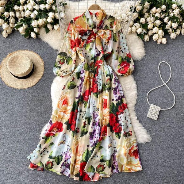 party dresses fashion women floral print dress elegant sweet bow collar puff sleeve a-line summer boho casual vacation long sundress, White;black
party dresses fashion women floral print dress elegant sweet bow collar puff sleeve a-line summer boho casual vacation long sundress, White;black