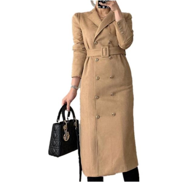 women's wool & blends french style double breasted long suede woolen coat women notched lapel slim overcoat, Black
women's wool & blends french style double breasted long suede woolen coat women notched lapel slim overcoat, Black