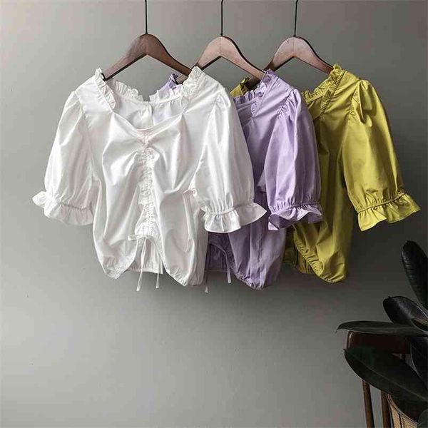 summer korean vintage crop blouses women short sleeve v-neck shirring pullover elegant fashion ladies blusas 210513, White
summer korean vintage crop blouses women short sleeve v-neck shirring pullover elegant fashion ladies blusas 210513, White