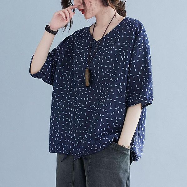 navy women cotton linen casual tees shirts 2021 summer vintage v-neck polka dot print loose female tshirt drawstring hem women's t-shi, White
navy women cotton linen casual tees shirts 2021 summer vintage v-neck polka dot print loose female tshirt drawstring hem women's t-shi, White