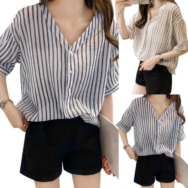 women's blouses & shirts casual women stripe v neck half sleeve loose thin button up shirt tee blouse, White
women's blouses & shirts casual women stripe v neck half sleeve loose thin button up shirt tee blouse, White