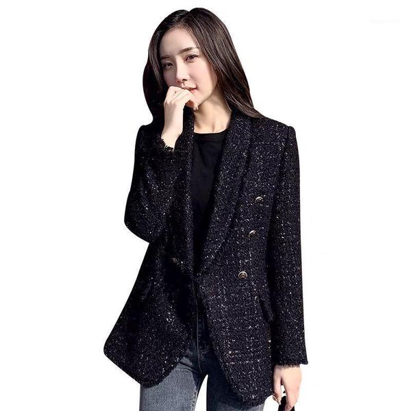 women's suits & blazers fashion ladies tweed woolen blazer coat double breasted elegant female black blended wool spring autumn women j, White;black
women's suits & blazers fashion ladies tweed woolen blazer coat double breasted elegant female black blended wool spring autumn women j, White;black