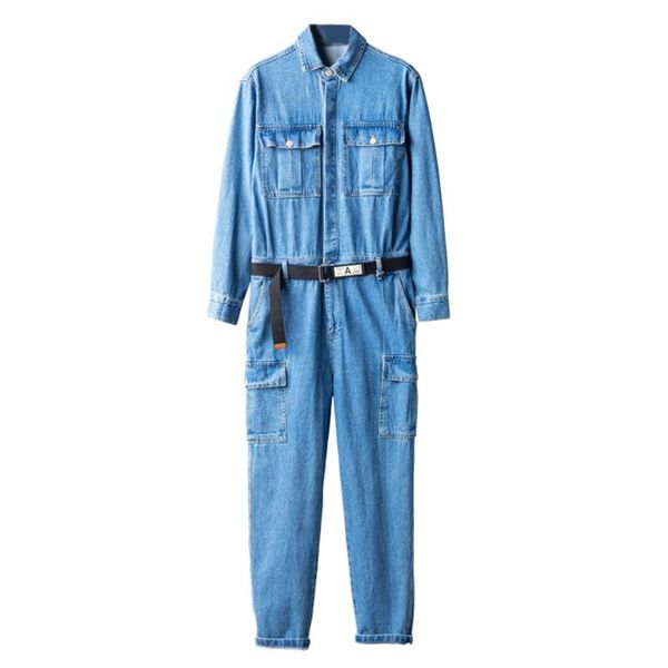 men's jeans long sleeve multi pockets cargo blue denim jumpsuits with belt casual working coveralls overalls set
men's jeans long sleeve multi pockets cargo blue denim jumpsuits with belt casual working coveralls overalls set