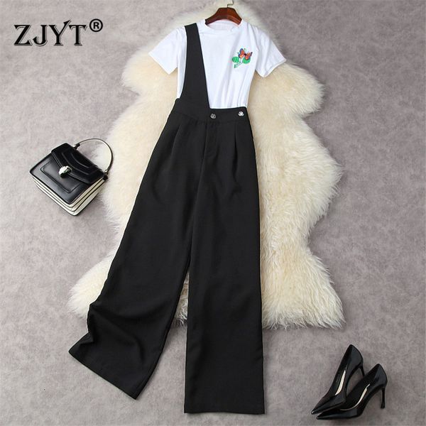 women's two piece pants will see designers of two garments fashion short sleeve embroidered t-shirt and overalls casual twinset suit pa, White
women's two piece pants will see designers of two garments fashion short sleeve embroidered t-shirt and overalls casual twinset suit pa, White